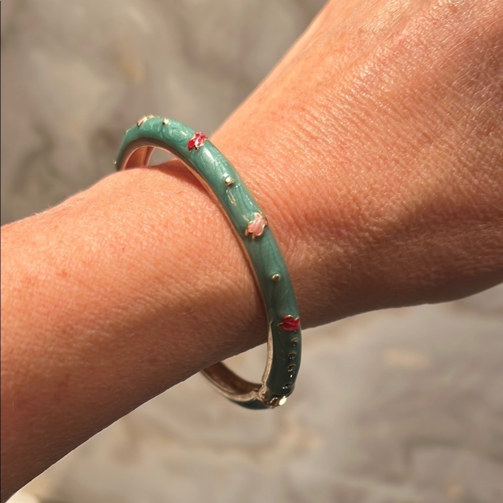 Blue Teal Enamel Hinged Bangle Bracelet
